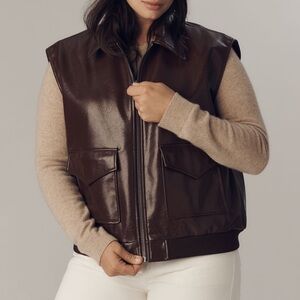 Anthropologie Dark Brown Faux-Leather Vest